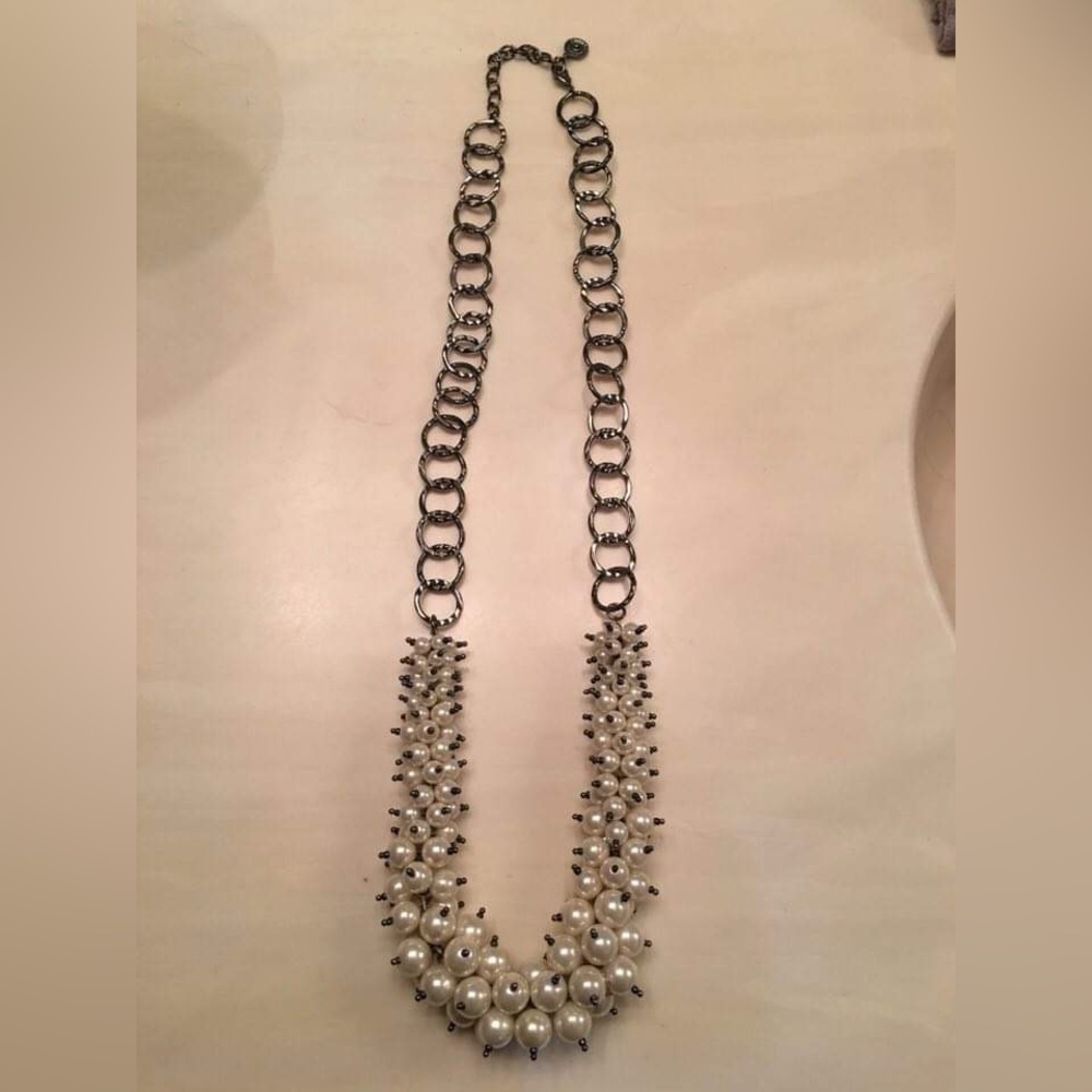 Unique Studded Pearl Necklace with Silver Chain